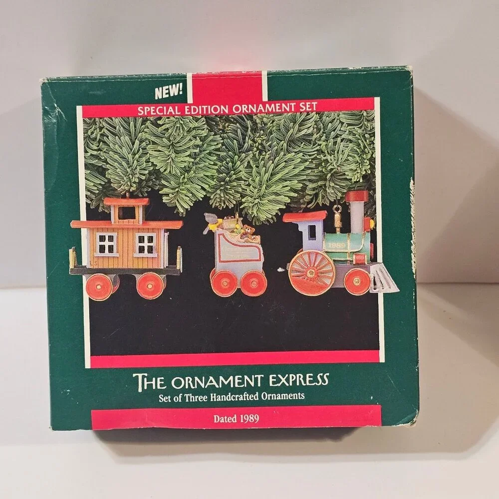 The Ornament Express 3 Handcrafted Hallmark Ornaments 1989 Train Ornaments w Box